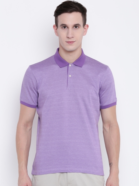 

Blackberrys Men Purple Self Design Polo Collar T-shirt