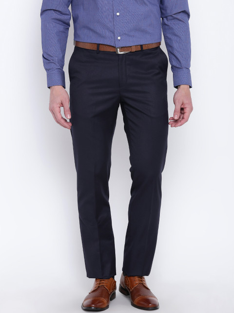

Blackberrys Men Navy Blue Regular Fit Solid Formal Trousers