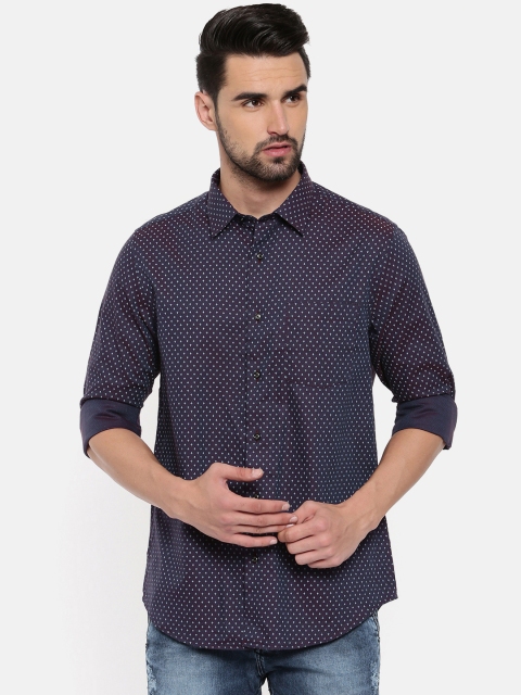 

Blackberrys Men Burgundy & Navy Slim Fit Self Design Casual Shirt