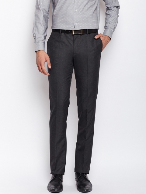 

Blackberrys Men Charcoal Grey Regular Fit Solid Formal Trousers