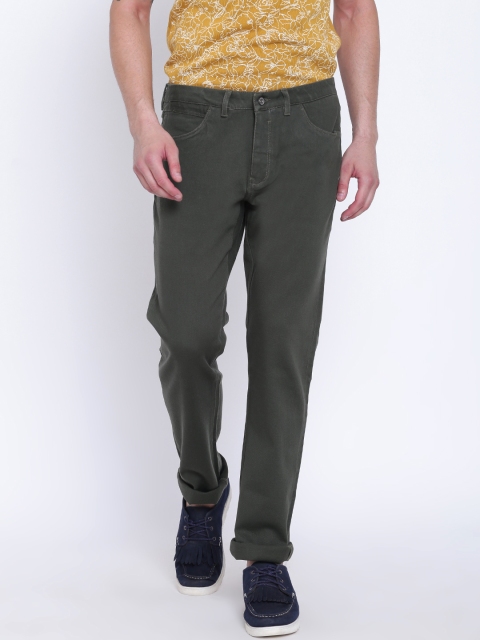 

Blackberrys Men Olive Green Regular Fit Self Design Trousers