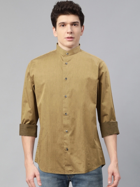 

Blackberrys Men Mustard Brown Pure Cotton Slim Fit Solid Casual Shirt