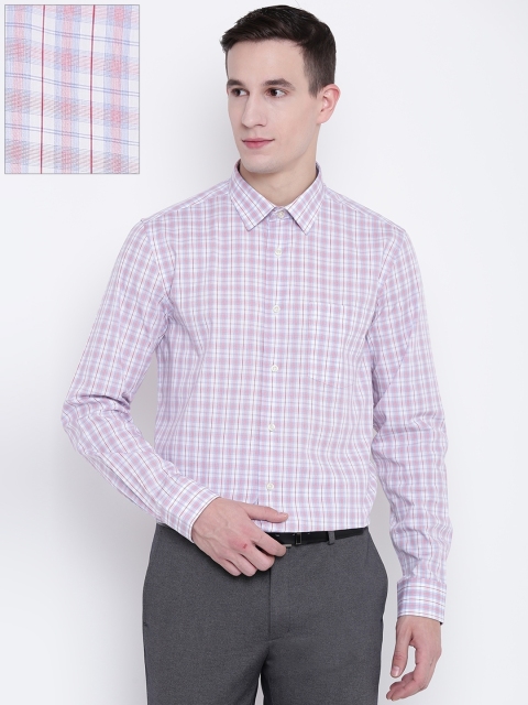

Blackberrys Men White & Pink Slim Fit Checked Formal Shirt