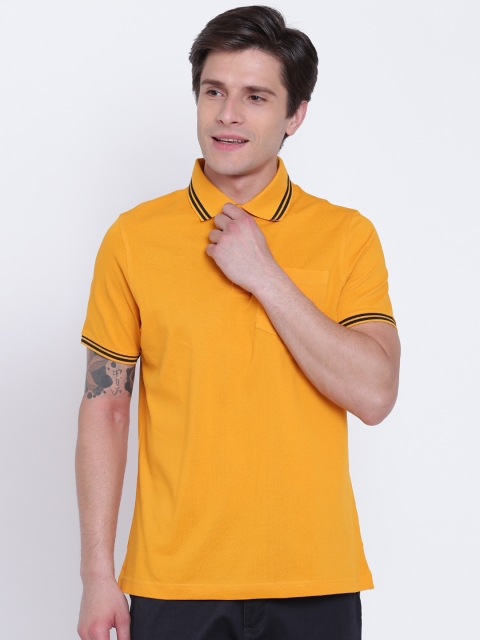 

Blackberrys Men Mustard Yellow Solid Polo Collar Pure Cotton T-shirt