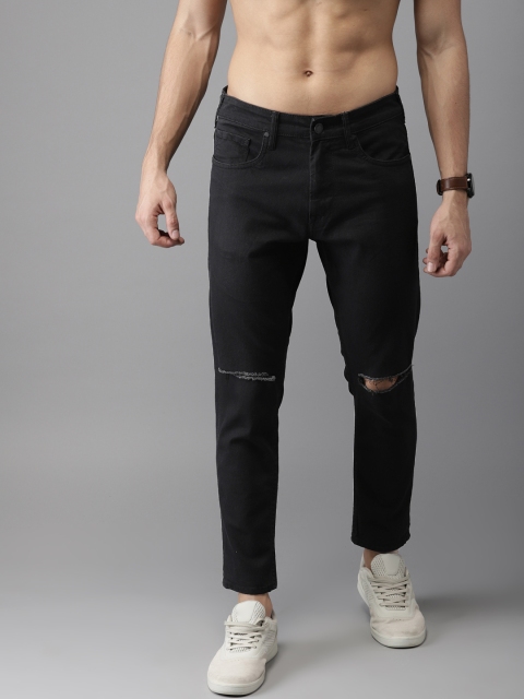

Moda Rapido Men Black Slim Fit Mid-Rise Slash Knee Stretchable Cropped Jeans