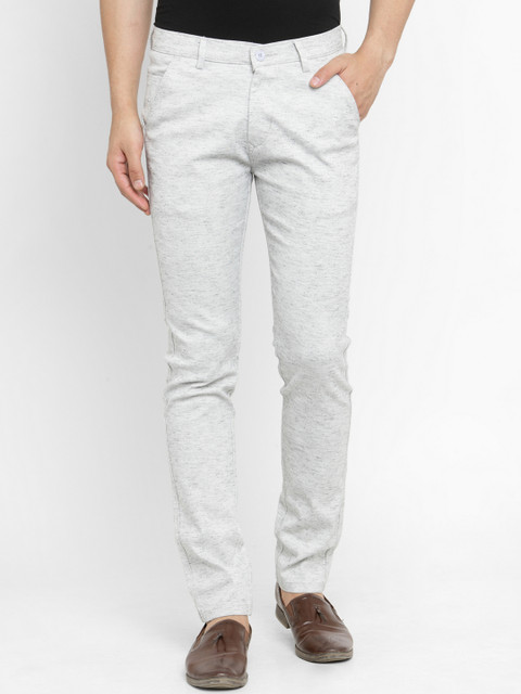 

Rodamo Men Grey & Off-White Slim Fit Solid Regular Trousers