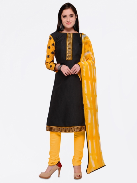 

Saree mall Black & Yellow Cotton Blend Unstitched Dress Material