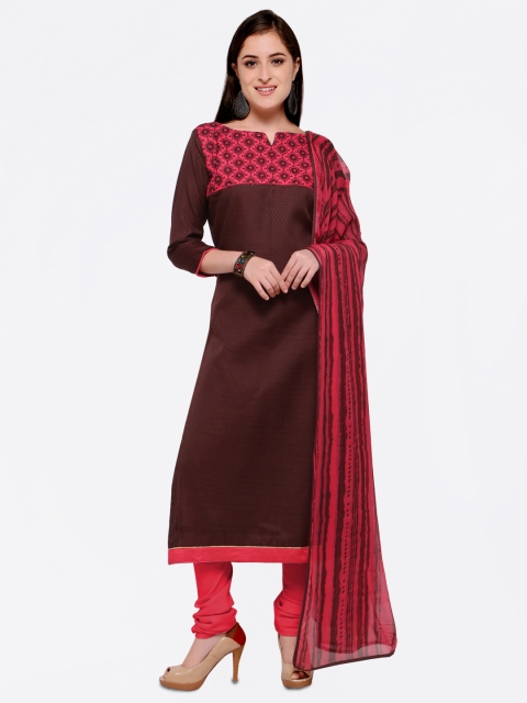 

Saree mall Brown & Pink Cotton Blend Unstitched Dress Material
