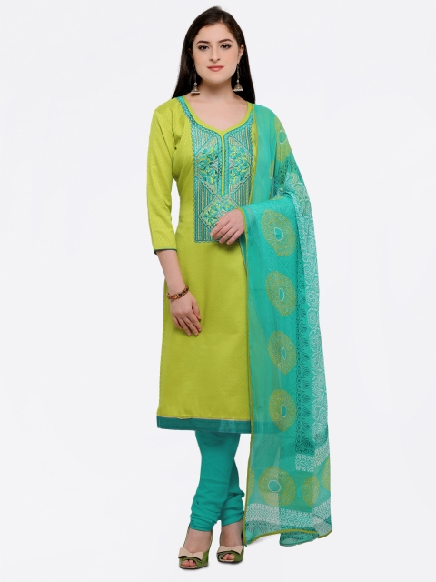 

Saree mall Green Cotton Blend Unstitched Dress Material