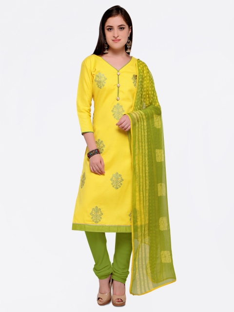 

Saree mall Yellow & Green Cotton Blend Unstitched Dress Material