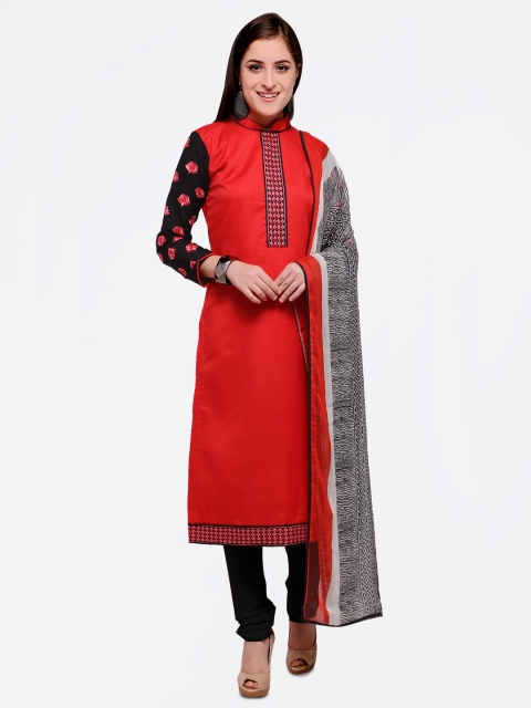 

Saree mall Red & Black Cotton Blend Unstitched Dress Material