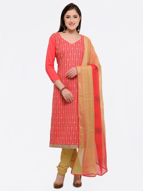 

Saree mall Pink & Yellow Cotton Blend Unstitched Dress Material