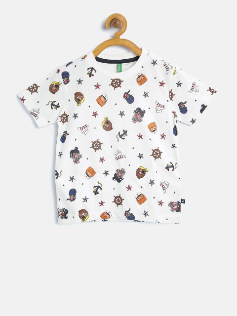 

United Colors of Benetton Boys White Printed Round Neck T-shirt