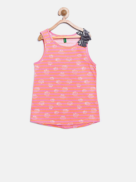 

United Colors of Benetton Girls Pink & Orange Striped Pure Cotton Top