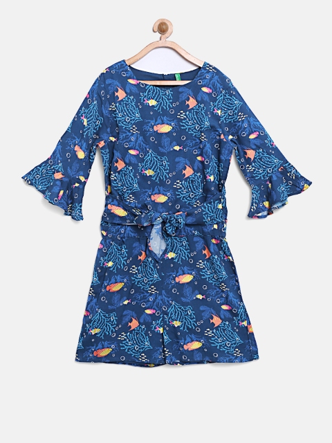 

United Colors of Benetton Girls Blue Printed Playsuit