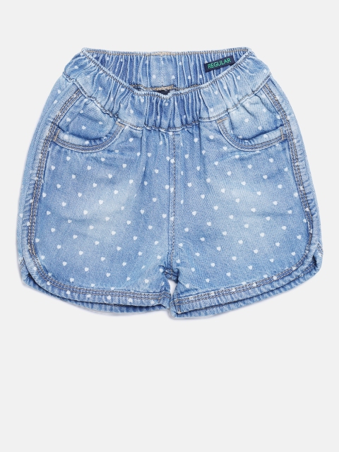 

United Colors of Benetton Girls Blue Heart Print Regular Fit Denim Shorts
