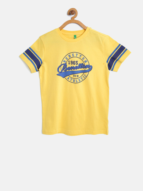 

United Colors of Benetton Boys Yellow Printed Round Neck T-shirt