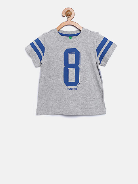 

United Colors of Benetton Boys Grey Melange Printed Round Neck T-shirt