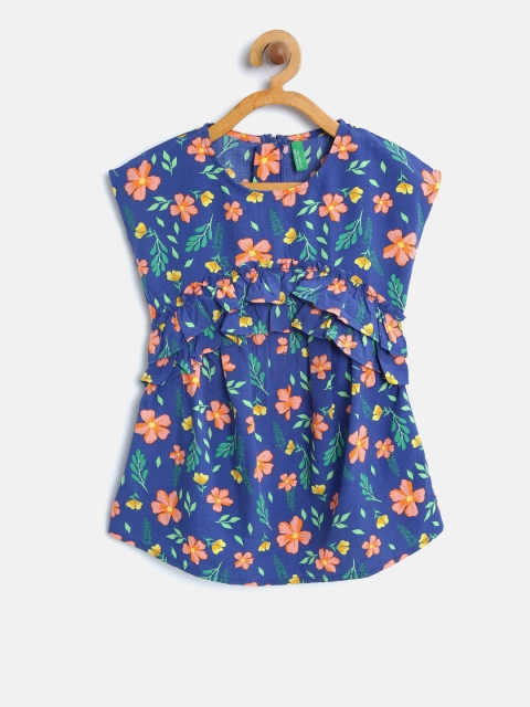 

United Colors of Benetton Girls Blue Floral Print A-Line Dress