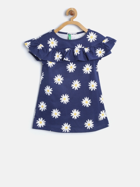 

United Colors of Benetton Girls Navy Blue Floral Print A-Line Dress