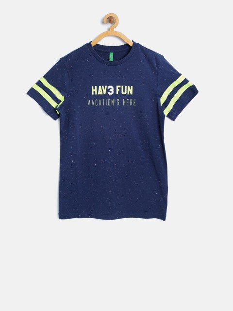 

United Colors of Benetton Boys Navy Blue Printed Detail Round Neck T-shirt