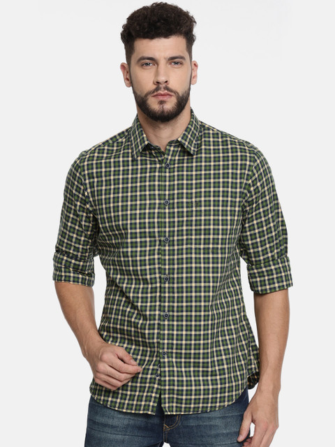

Indian Terrain Men Green & Yellow Slim Fit Checked Casual Shirt