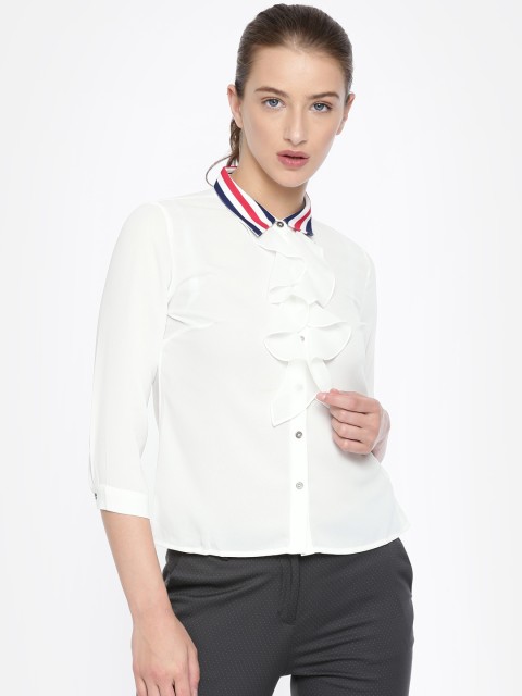 

Madame Women White Regular Fit Solid Casual Shirt