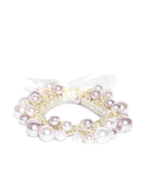 

Accessorize Off-White & Gold-Toned Beaded Scrunchy