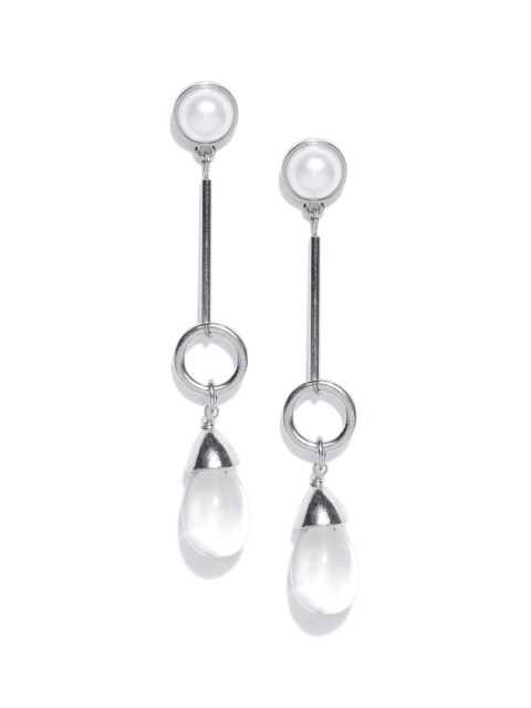

Accessorize Silver-Toned & White Teardrop-Shaped Earrings