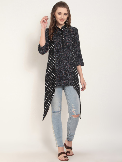 

RARE ROOTS Black & Navy Blue Printed Tunic