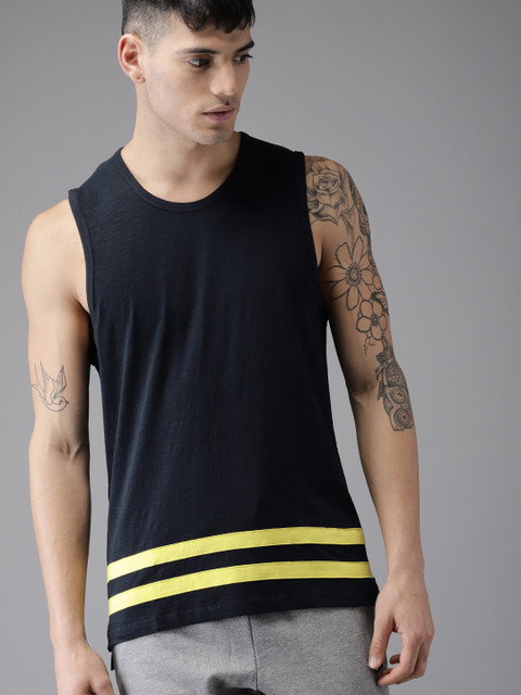 

SayItLoud Men Navy Solid Round Neck T-shirt, Navy blue