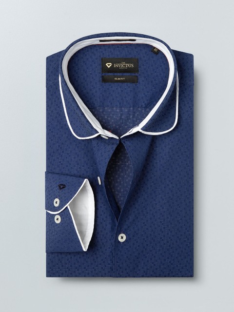 

INVICTUS Men Navy Blue Slim Fit Self Design Work Essentials Shirt