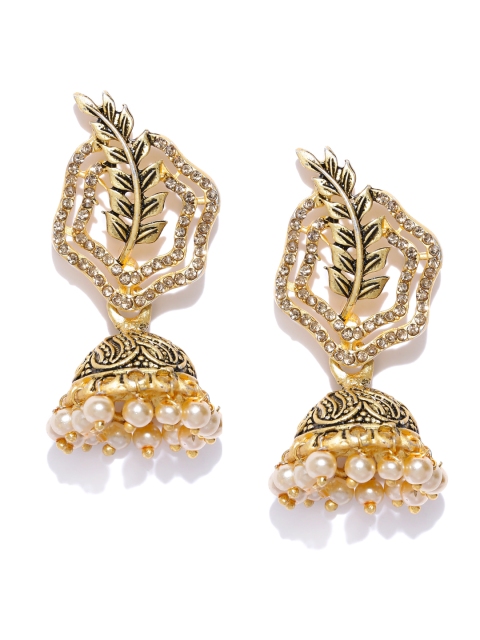 

PANASH Gold-Toned & White Dome Shaped Jhumkas