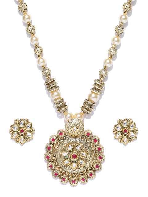 

PANASH Gold-Toned & Off-White Beaded Jewellery Set