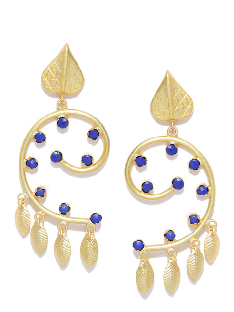 

PANASH Gold Plated Blue Leaf Shaped Drop Earrings