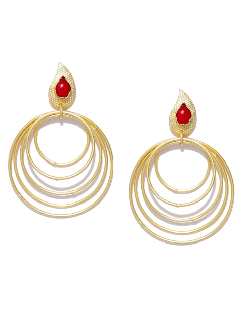 

PANASH Gold-Plated Red Circular Drop Earrings