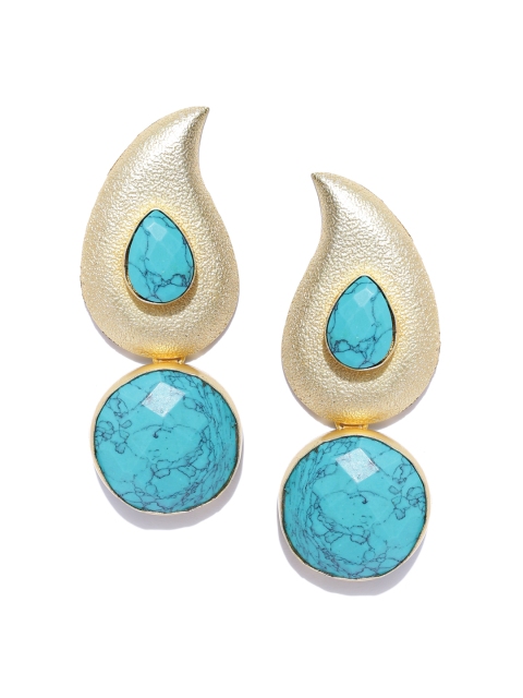 

PANASH Gold-Toned & Turquoise Blue Paisley Shaped Drop Earrings