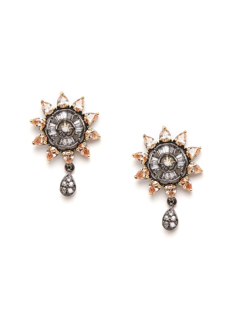 

PANASH Black & Peach Coloured Star Shaped Drop Earrings