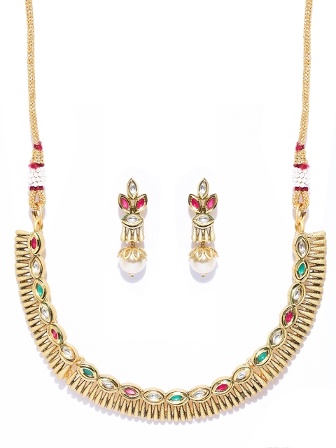 

PANASH Gold-Toned & Red Kundan-Studded Jewellery Set