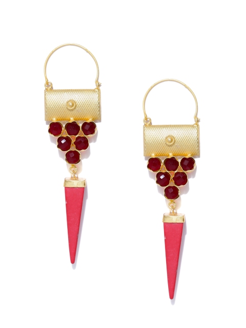 

PANASH Gold-Toned & Maroon Spiked Drop Earrings