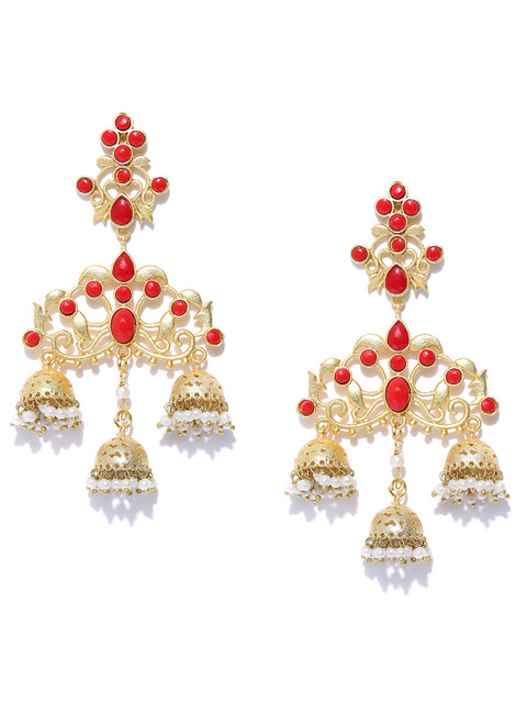 

PANASH Red & Off-White Gold-Plated Handcrafted Classic Drop Earrings