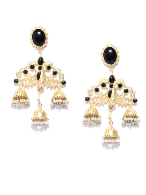 

PANASH Gold-Toned Gold Plated & Black Peacock Shaped Drop Earrings