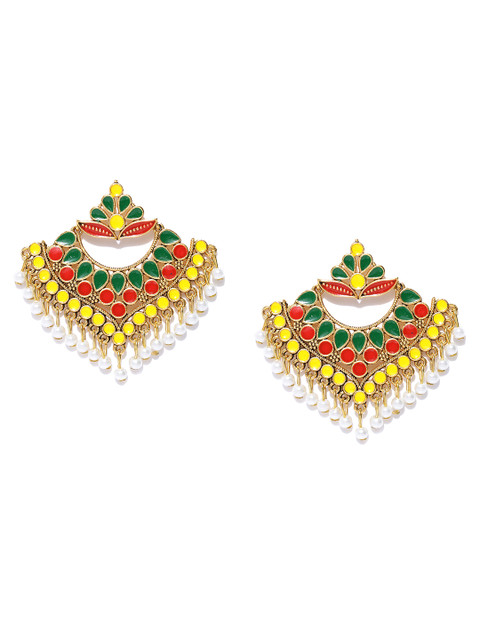 

PANASH Yellow & Green Gold-Plated Handcrafted Classic Drop Earrings