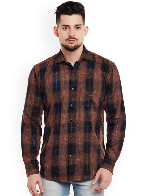 

DENNISON Men Brown & Black Slim Fit Checked Casual Shirt