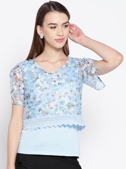 

Madame Women Blue Floral Print Layered Top
