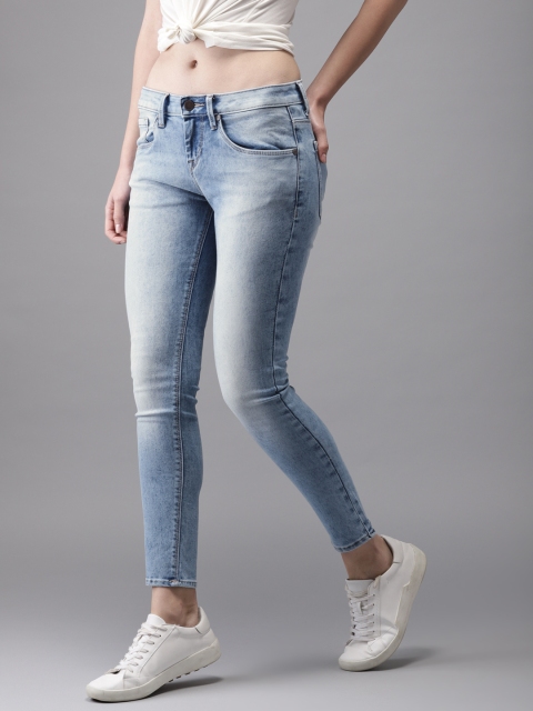 

HERE&NOW Women Blue Skinny Fit Mid-Rise Clean Look Stretchable Cropped Jeans