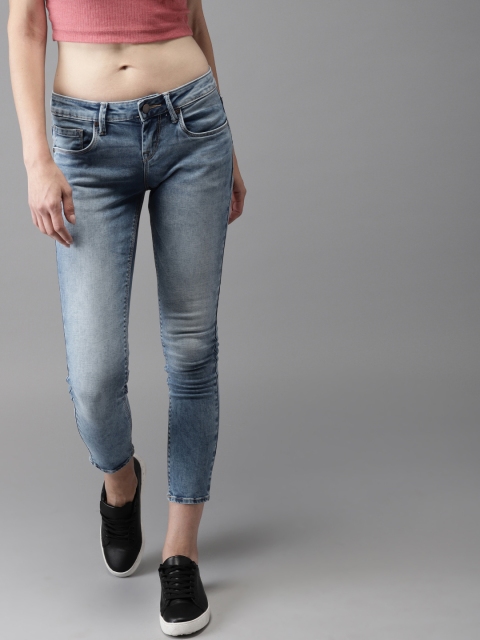 

HERE&NOW Women Blue Skinny Fit Mid-Rise Clean Look Stretchable Cropped Jeans