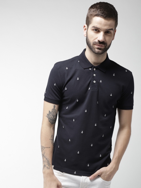 

Celio Men Navy Blue Self Design Polo Collar T-shirt