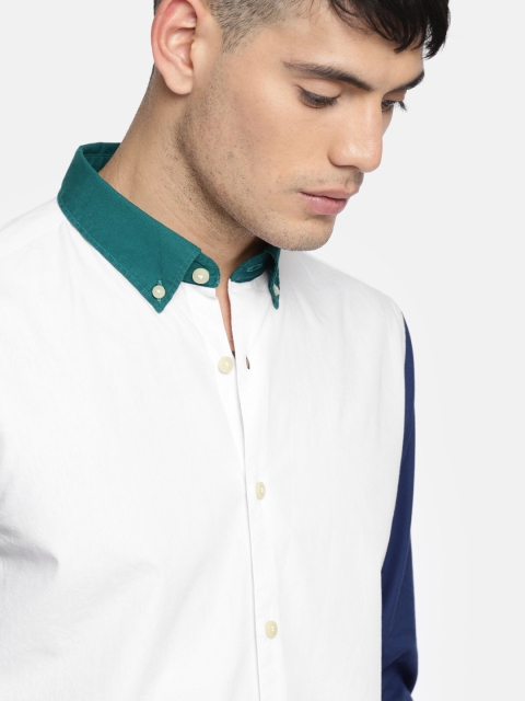 

INVICTUS Men White & Green Slim Fit Solid Casual Shirt
