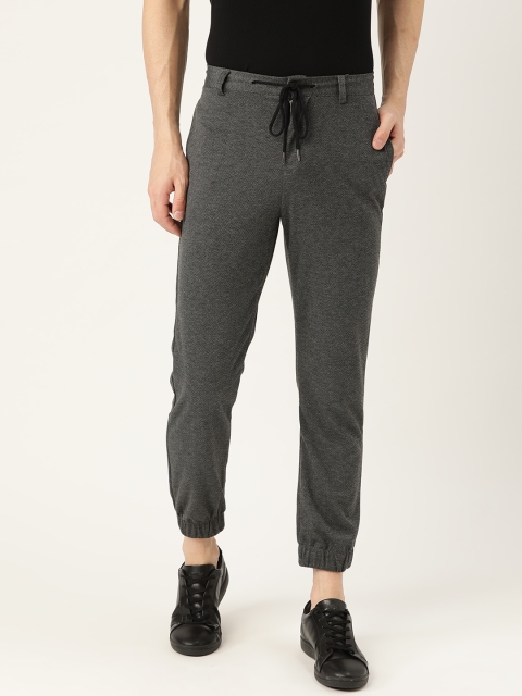 

ether Men Charcoal Grey & Black Regular Fit Herringbone Patterned Joggers